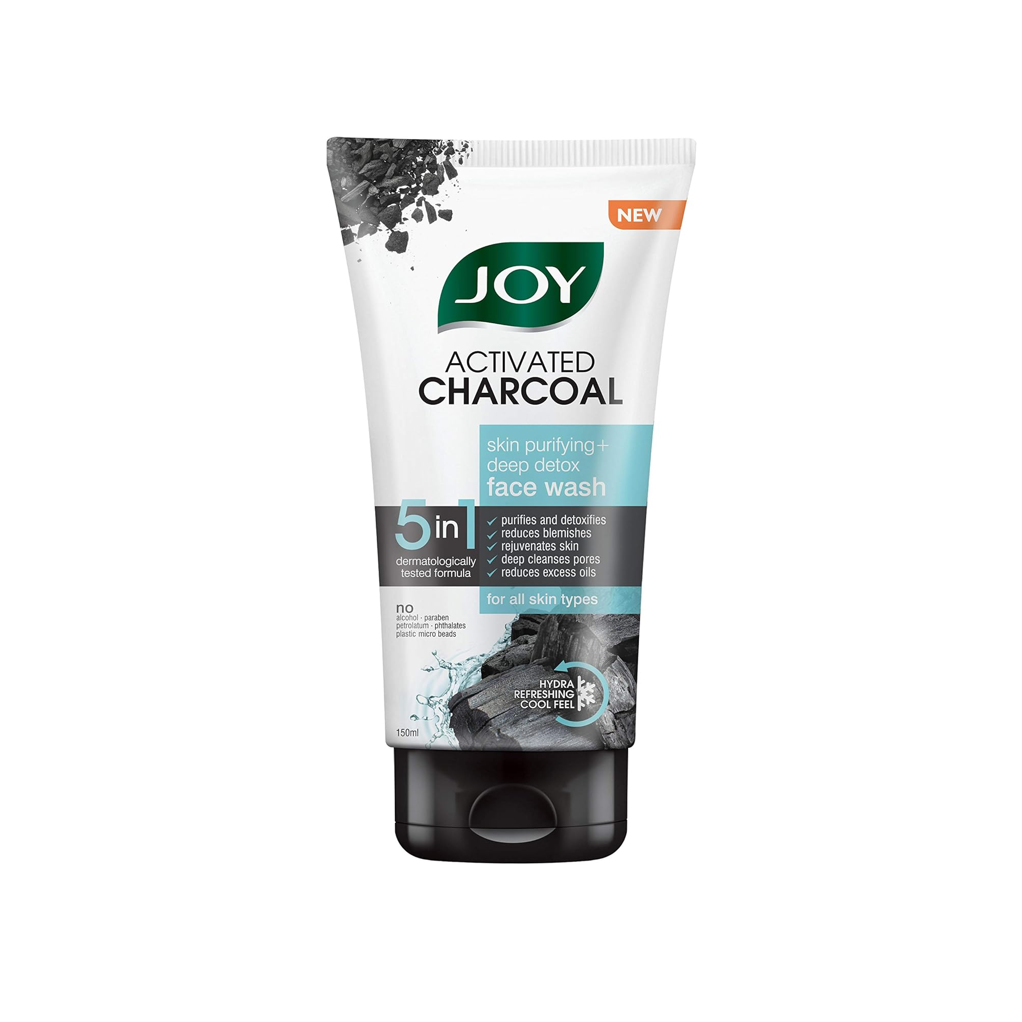 Joy Activated Charcoal Face Wash - Skin Purifying Deep Detox - Hydra Refreshing Cool Feel - 150ml