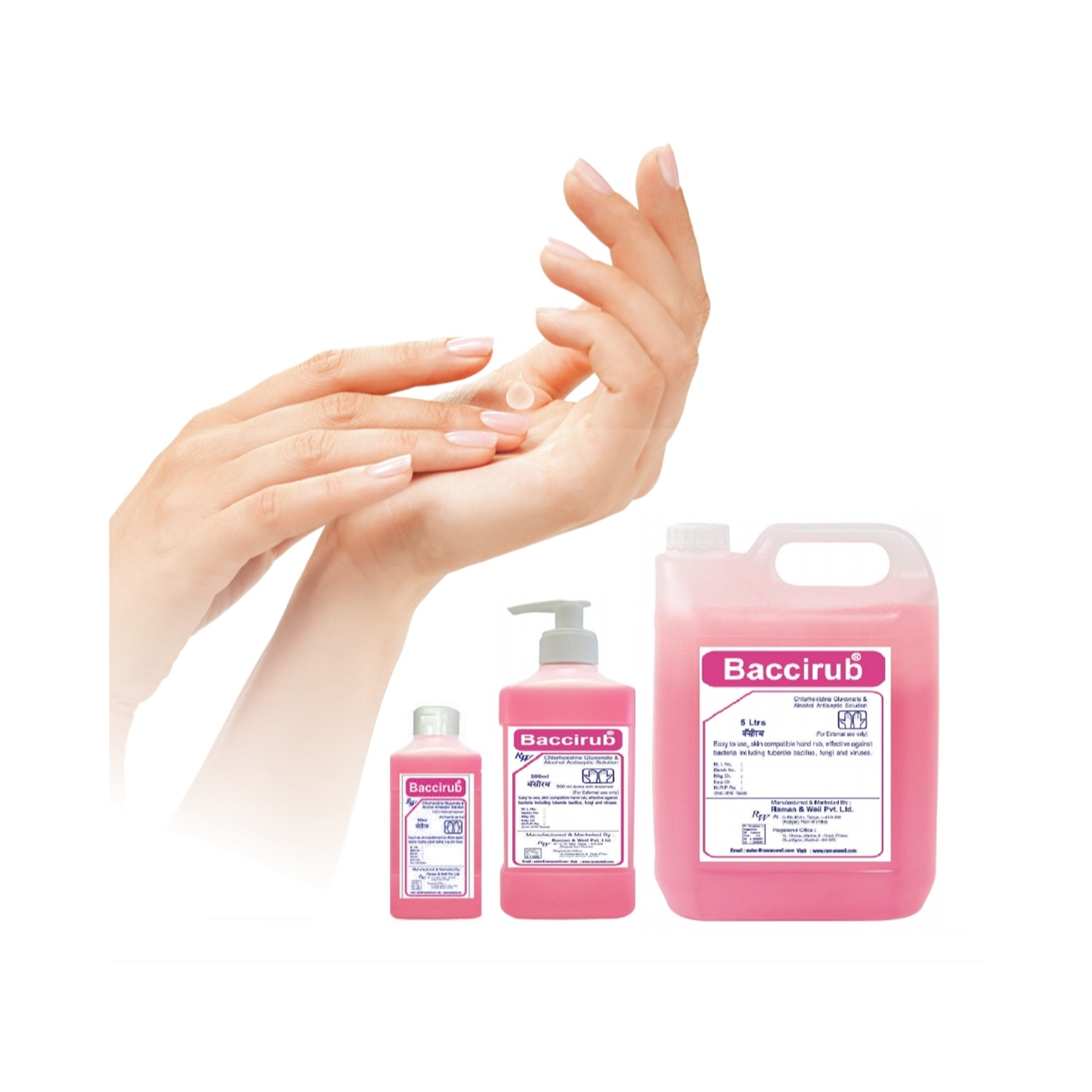 Baccirub Alcohol Hand Rub/Sanitizer Disinfectant | Ethyl Alcohol I.P. 70% v/v |  5ltr