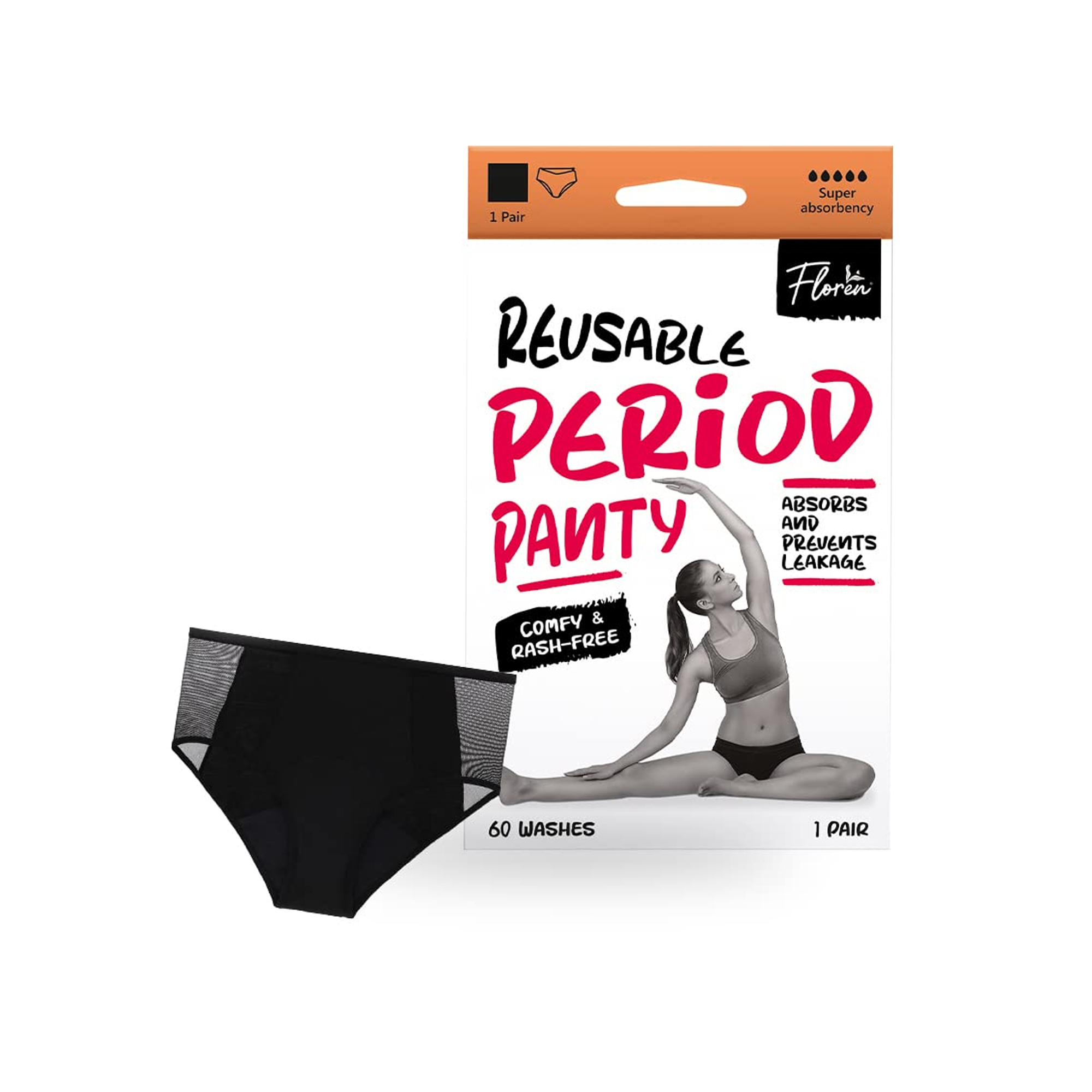 Floren Reusable Period Panty | Leakproof Period Panty | Wide coverage |Stain free period panty for women | No need for pads | Washable upto 60 times - Medium