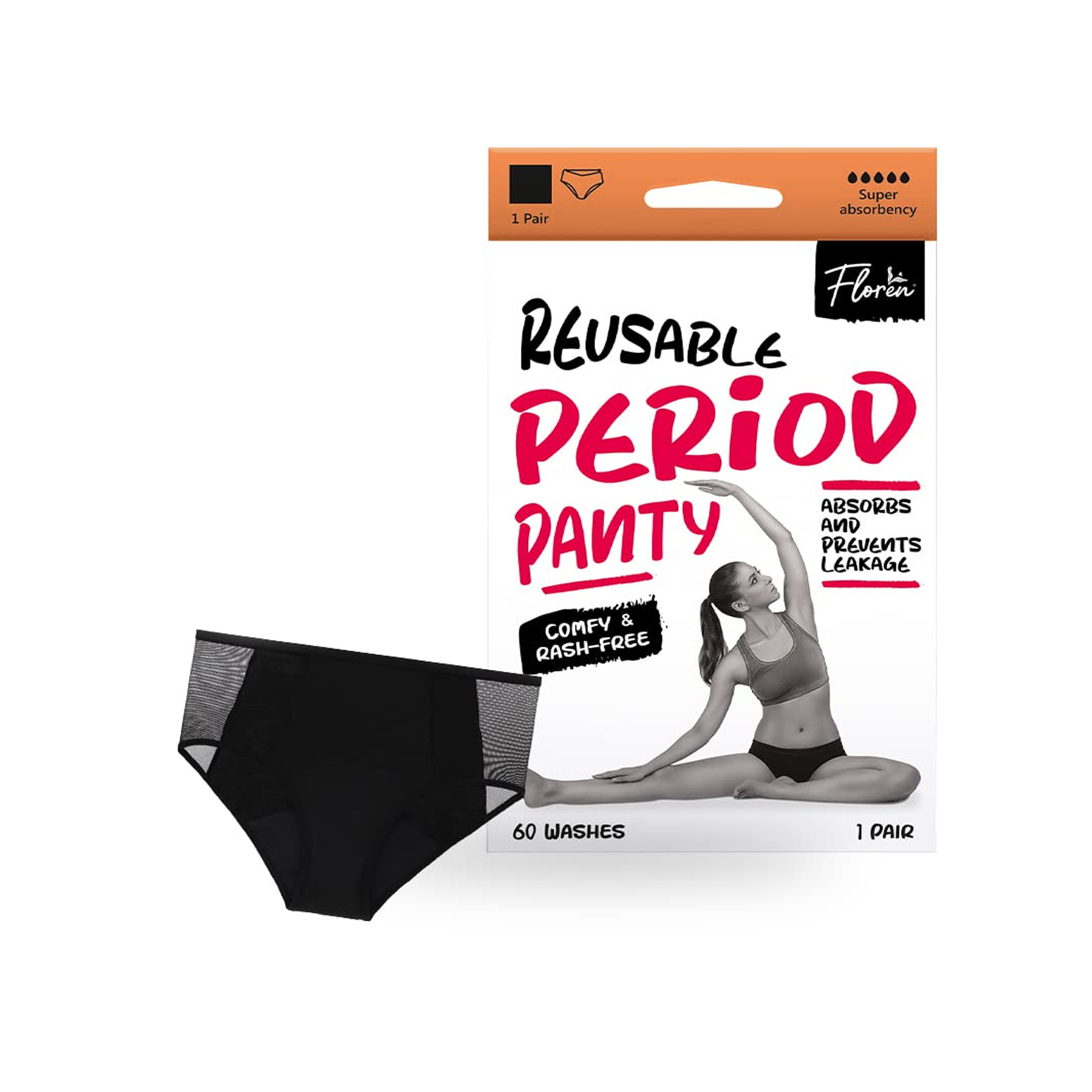 Floren Reusable Period Panty | Leakproof Period Panty | Wide coverage |Stain free period panty for women | No need for pads | Washable upto 60 times - Large