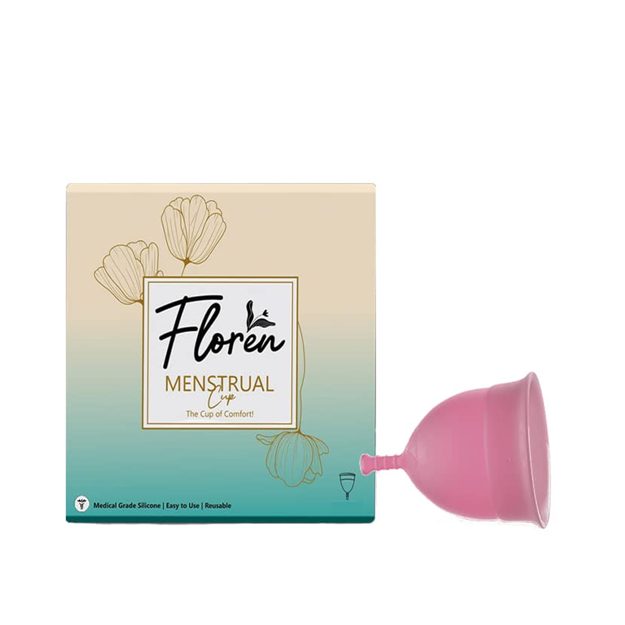 Floren Reusable Menstrual Cup for Women with Pouch | Ultra Soft, Odour and Rash Free | 100% Medical Grade Silicone | No Leakage | Protection for Up to 8-10 Hours - Size Small