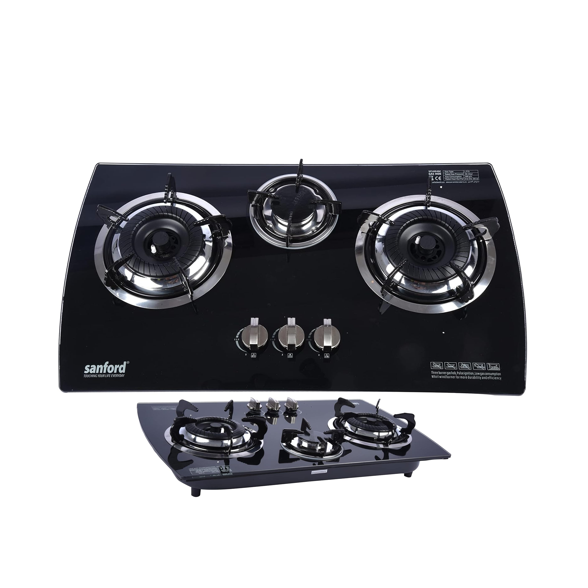 Sanford Gas Hob Extra Tempered Glass 3 Burner - SF5404GC - Black