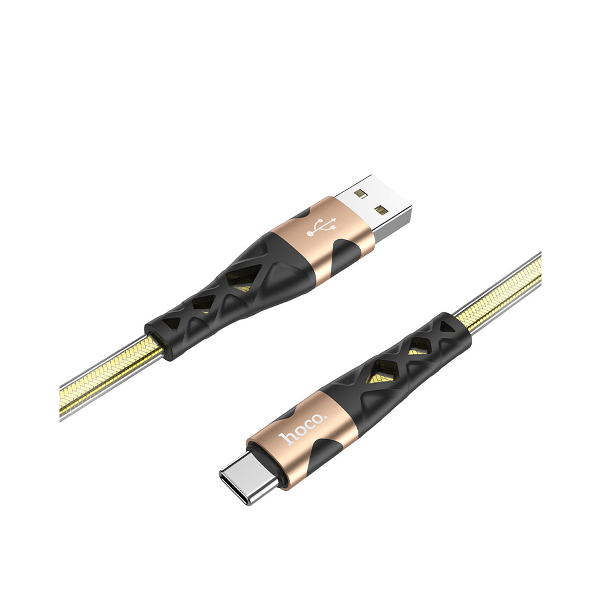 Hoco Crystal Weaving Anti-twist Flat Data Cable - U105 - Type C 1.2m - Gold