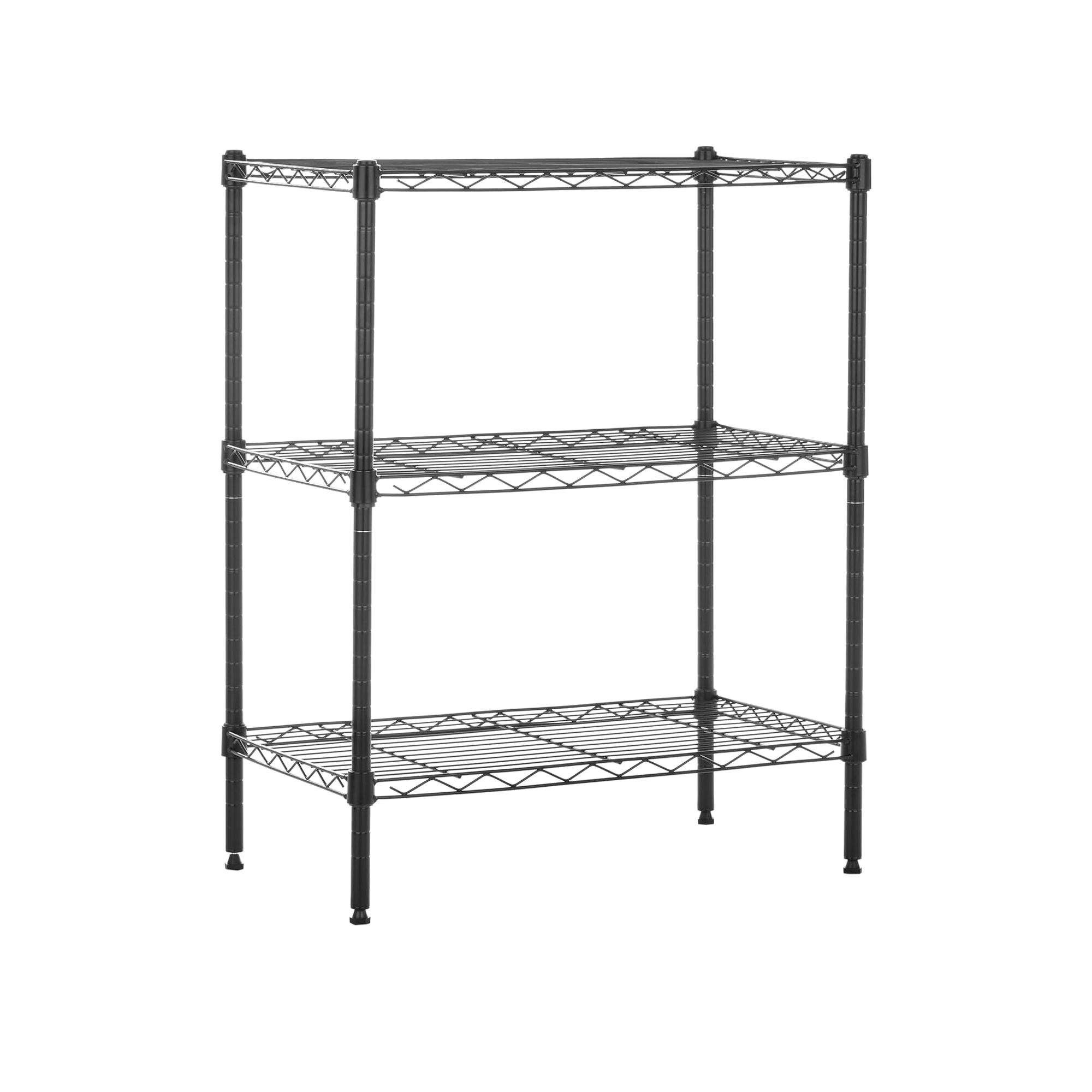 Amazon Basics Height Adjustable 3-Shelves - Black (Steel, Black Coated Chrome Finish) Tiered Shelf