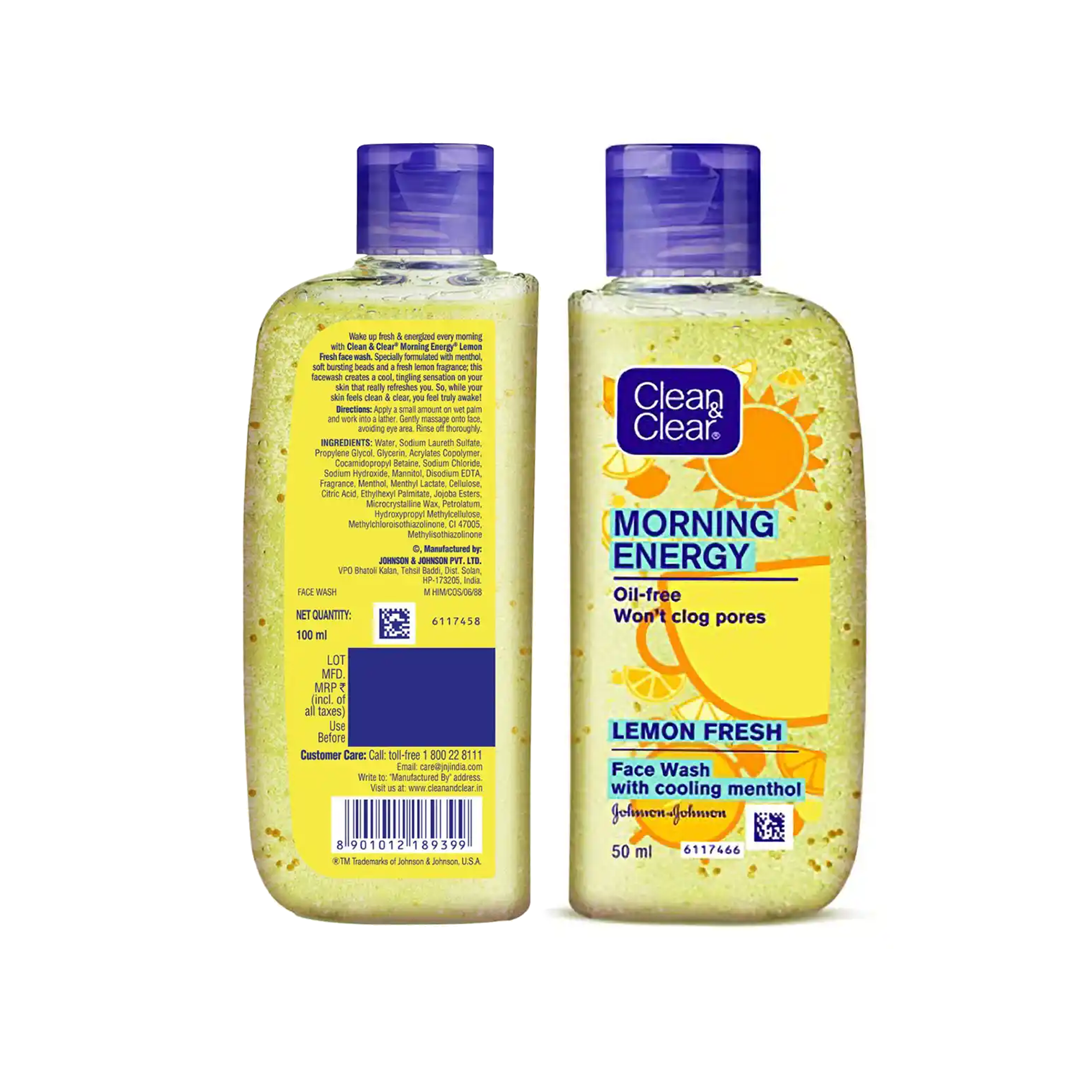 Clean & Clear Morning Energy - Oil Free Won't Clog Pores - Lemon Fresh - Face Wash With Cooling Menthol - 100ml