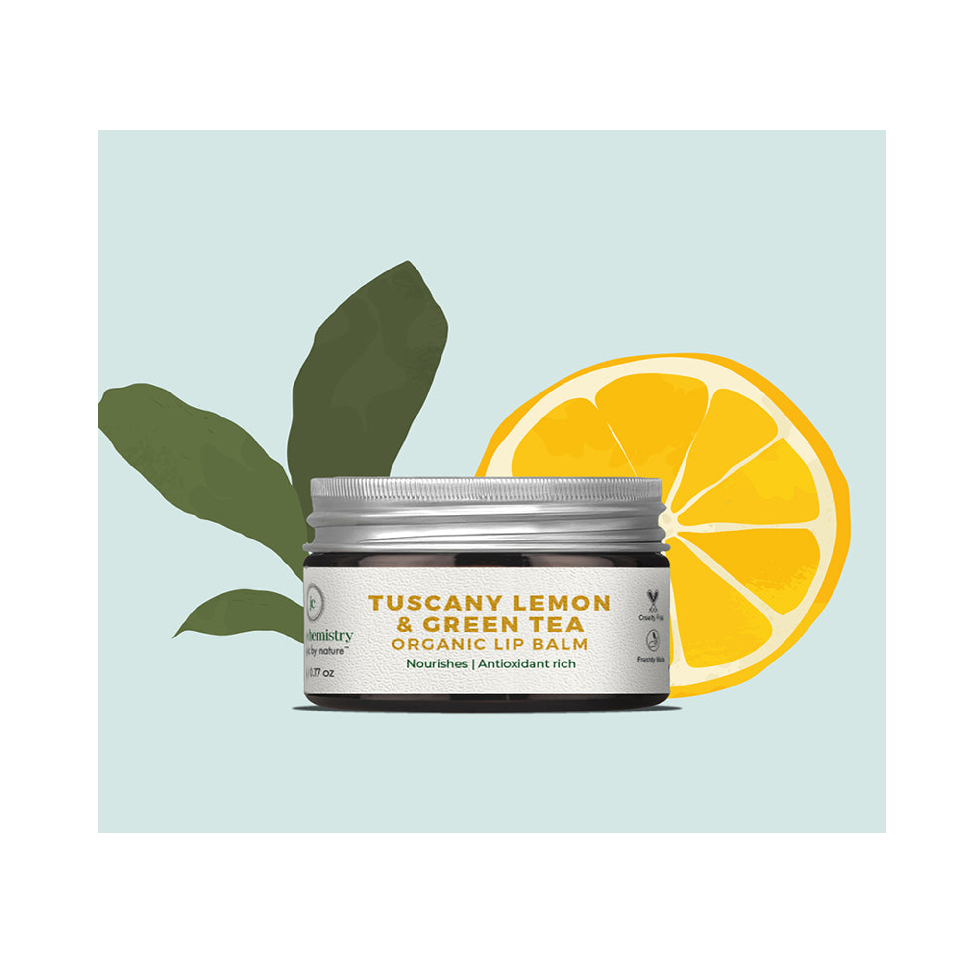 Juicy Chemistry Tuscany Lemon & Green Tea Organic Lip Balm - For Tanned & Chapped lips - 5gm/ 0.17oz