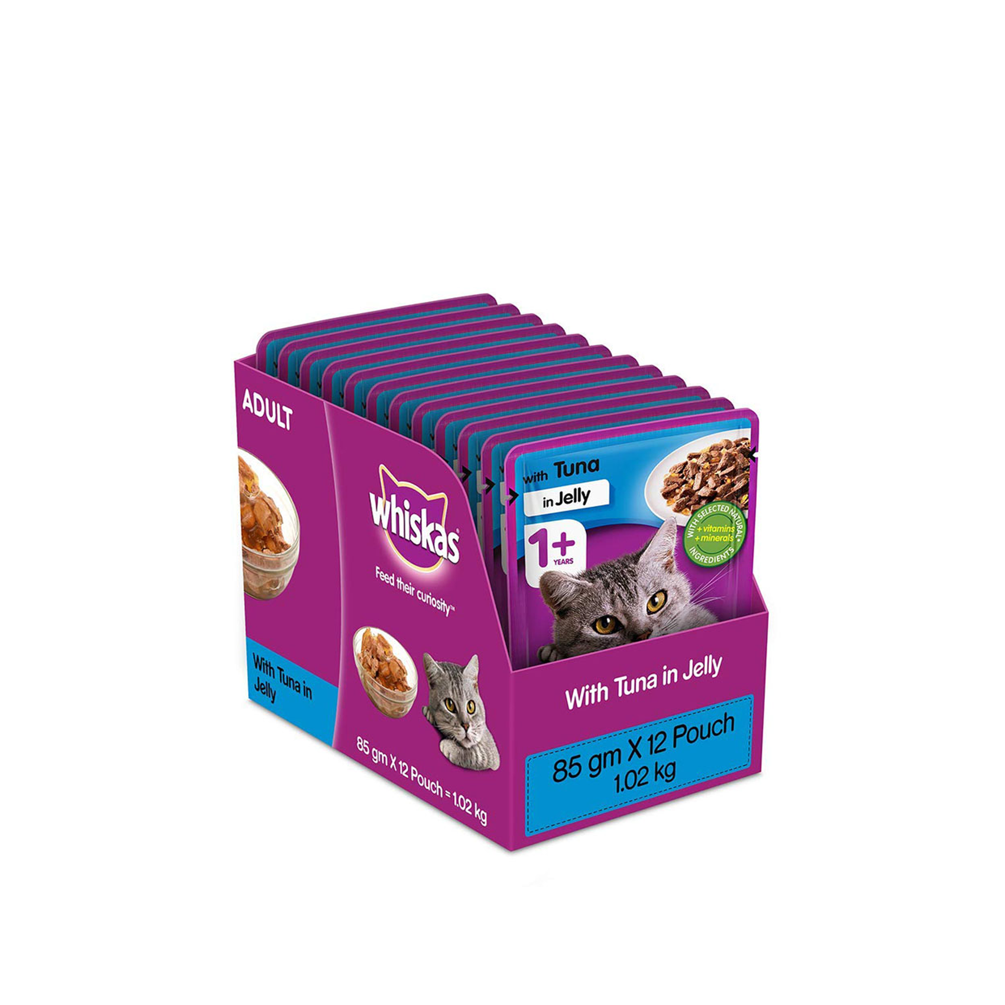 Whiskas Adult Wet Cat Food ( 1+ Years ) With Tuna In Jelly Flavor - 12 Pouches ( 85g x 12 )