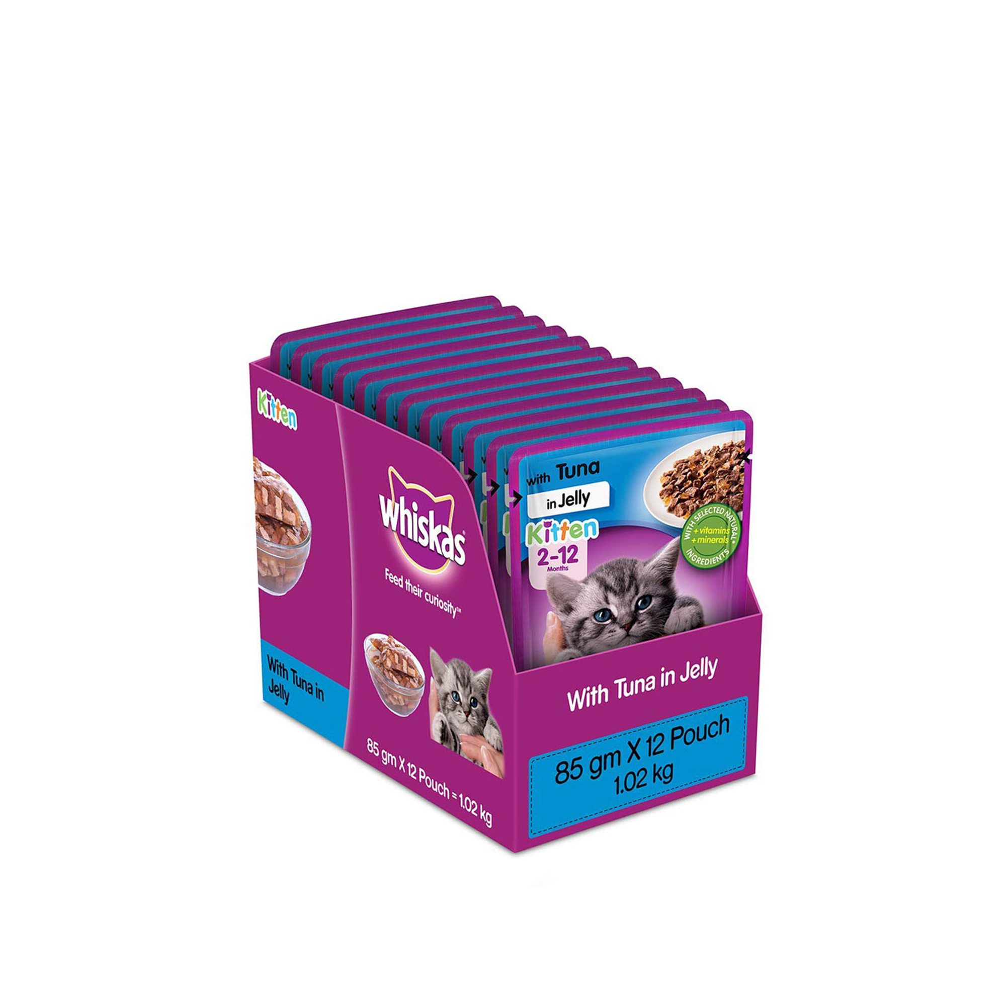 Whiskas Kitten Food for Cat ( 2 - 12 Months ) Tuna in Jelly Flavor, 12 Pouches ( 12 x 85g )