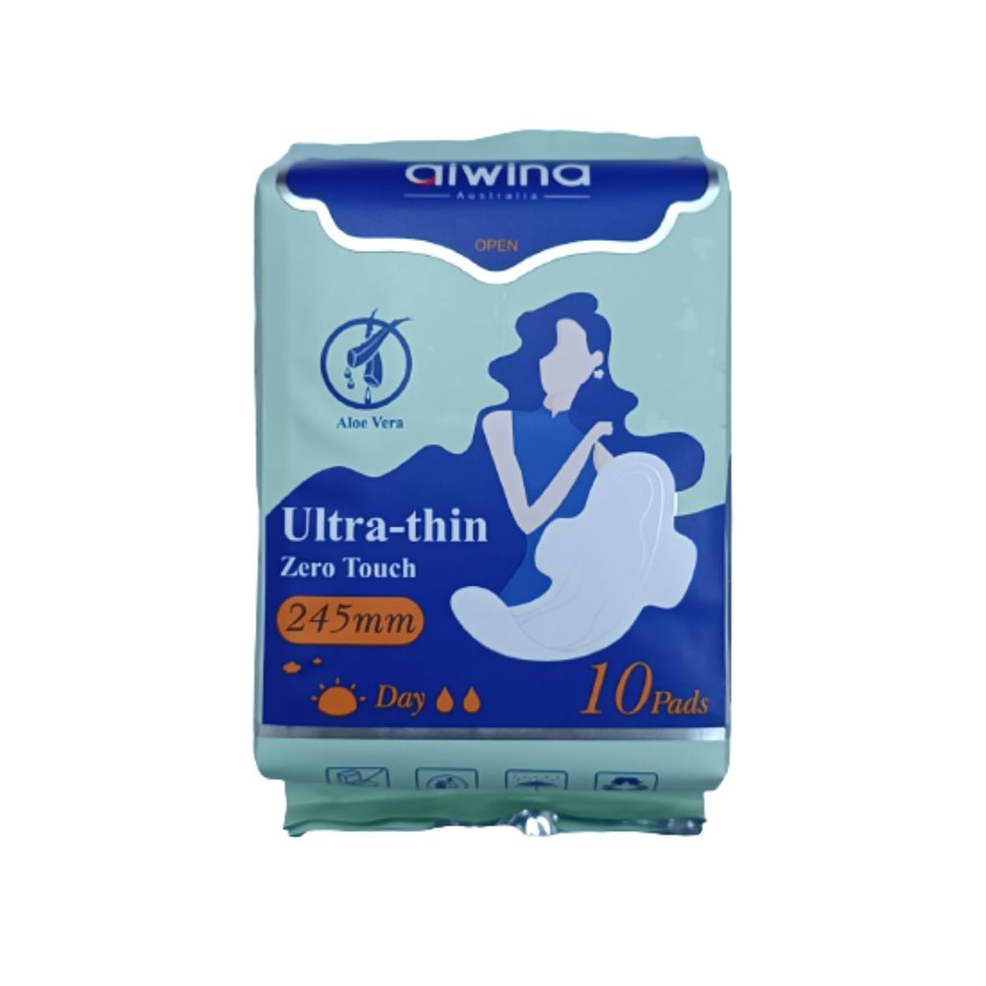 Aiwina Sanitary Napkin - Ultra-thin - Zero Touch - Day - 245mm - 10pads