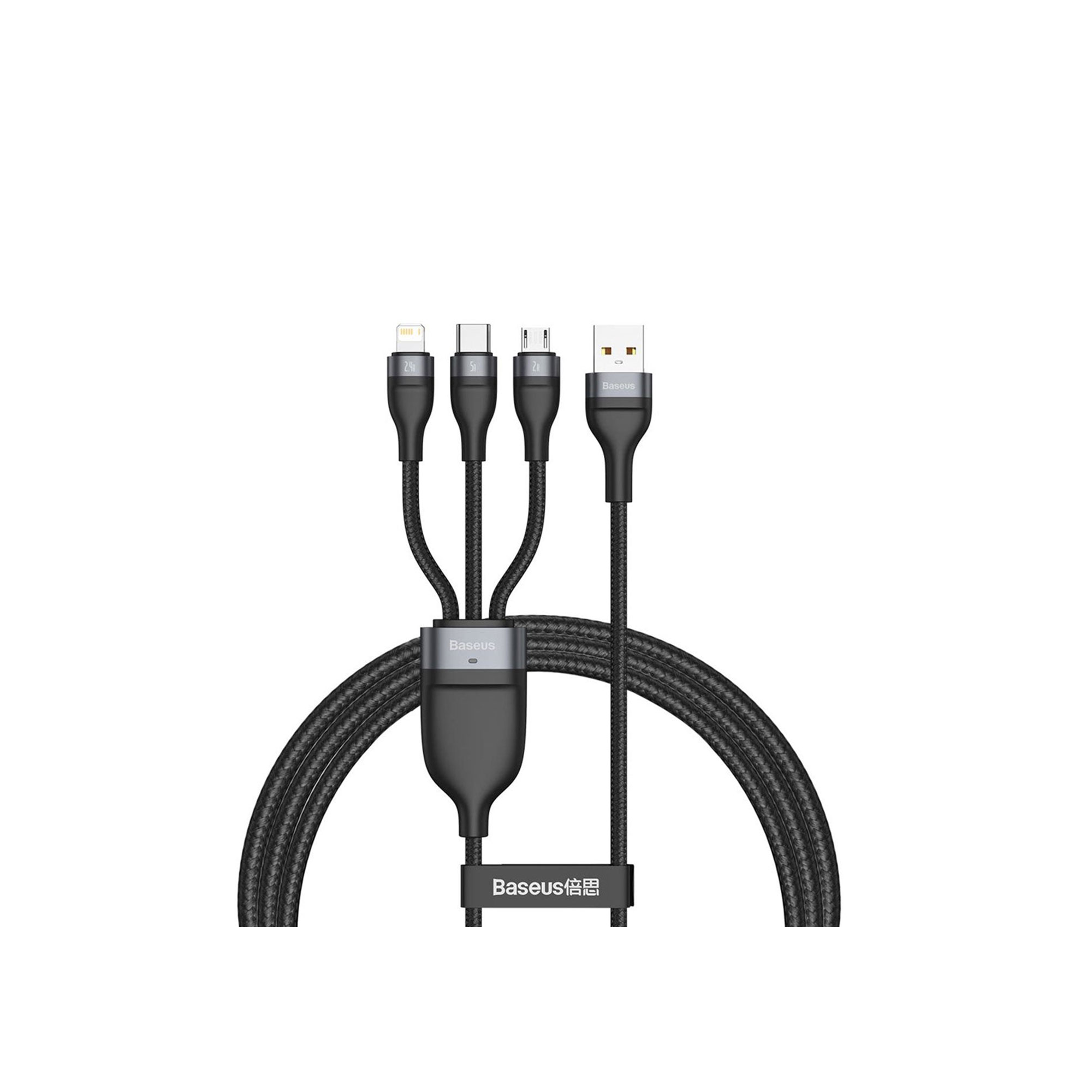 Baseus Flash Series 3 IN 1 66W Fast Charging Data Cable USB to M+L+C 5A 1.2m (Black)