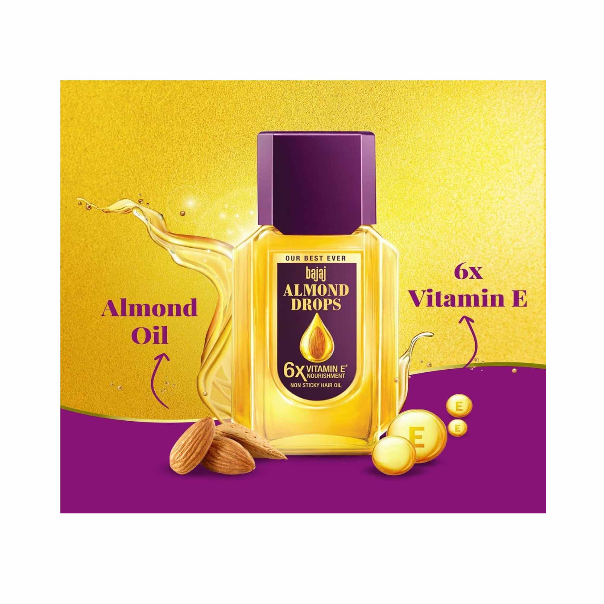 Bajaj Almond Drops - 6X Vitamin E Nourishment - Non Sticky Hair Oil - 95ml