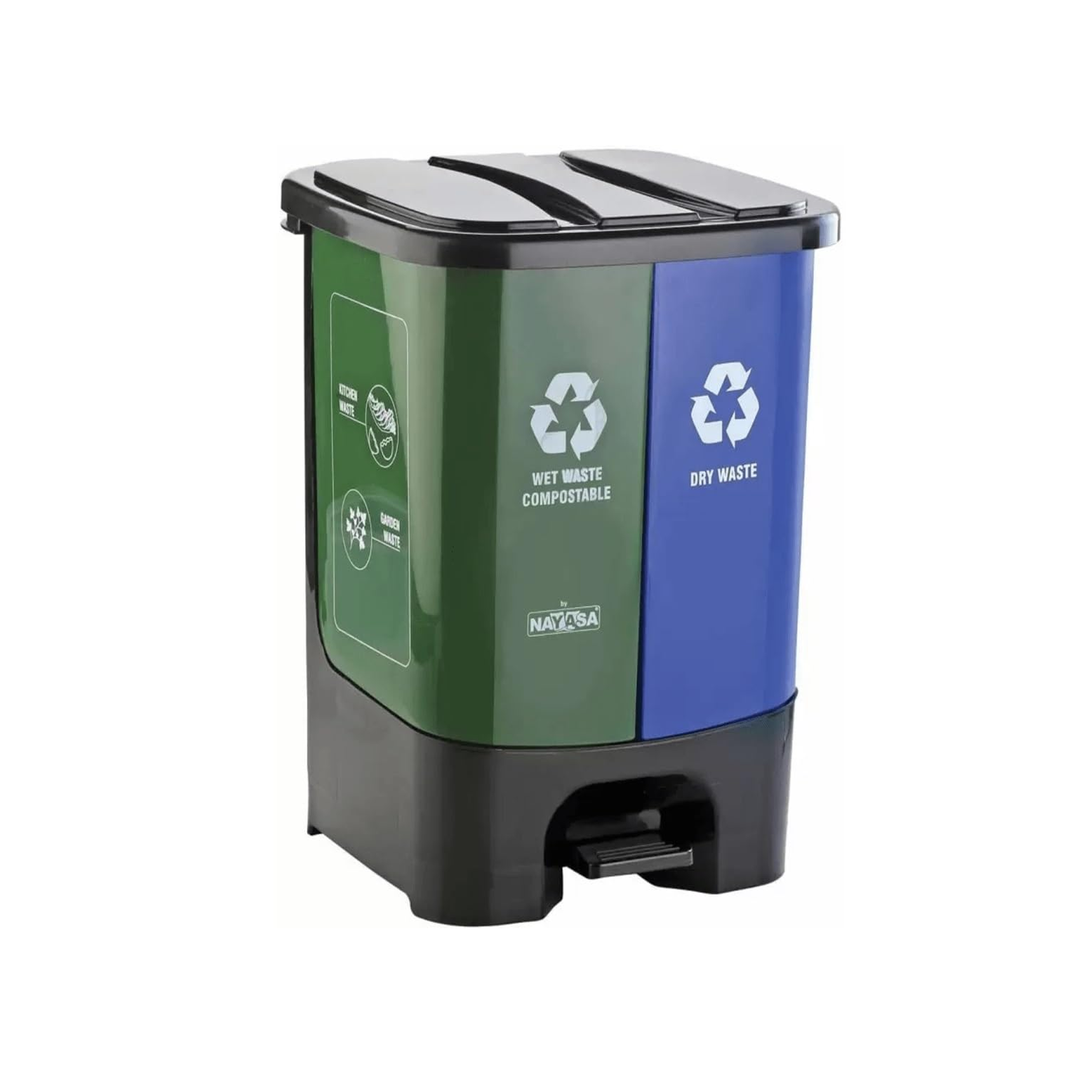 Nayasa Plastic 2 In 1 Big Dustbin With Lid & Detachable Bin - Garbage Waste Bin With Handle - 33 Liter ( Green & Blue )