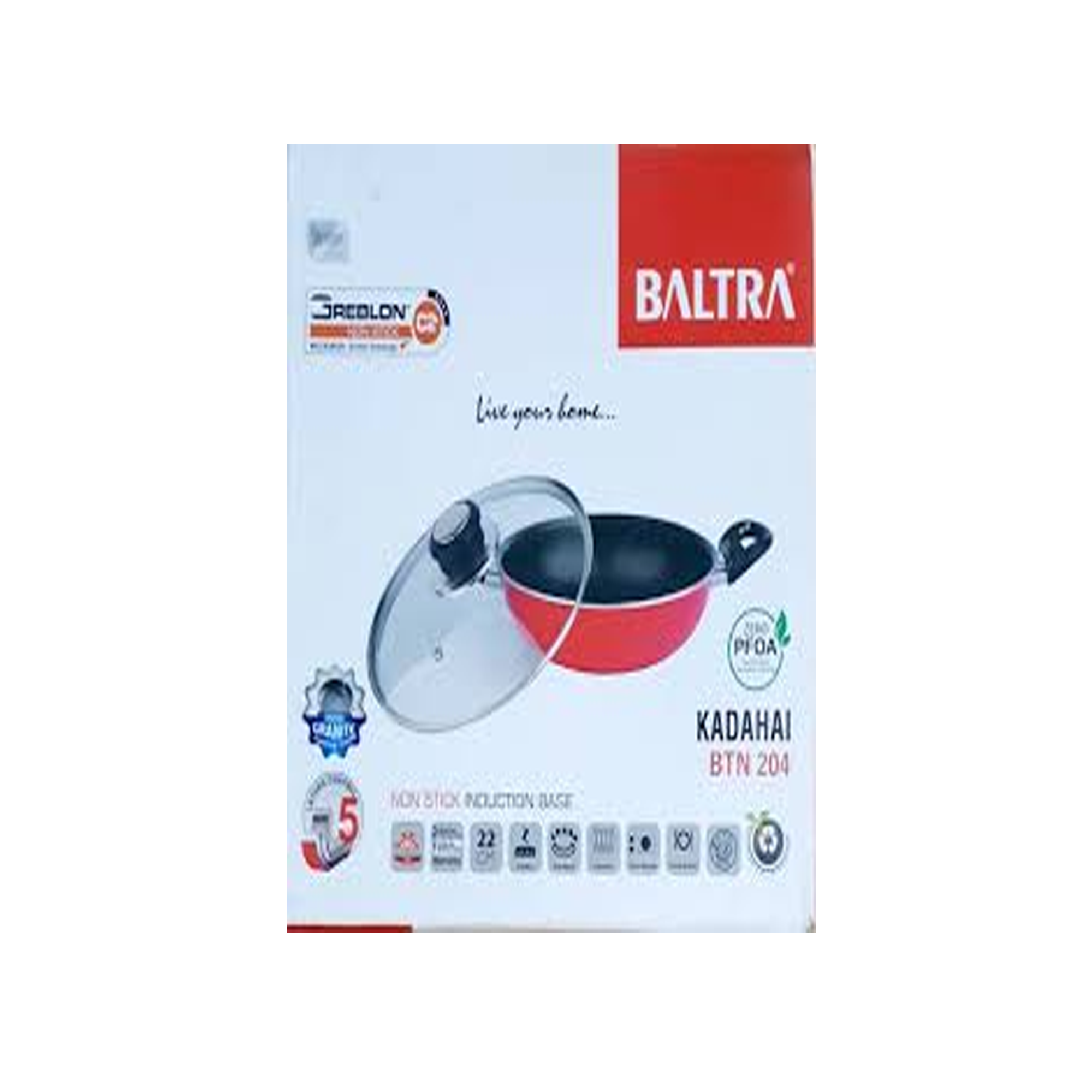 BALTRA Nonstick kadahai with Lid 1.75 LTR 22 cm Maroon Marble Finish BTN-205