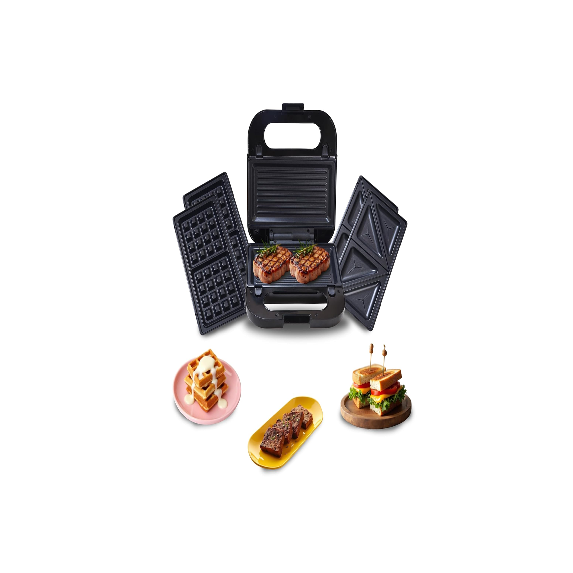 Baltra Familia 3 Sandwich Maker 3 in 1 with Waffle, Grill and Sandwish Plates  750 Watt Black BSM-221, Standard