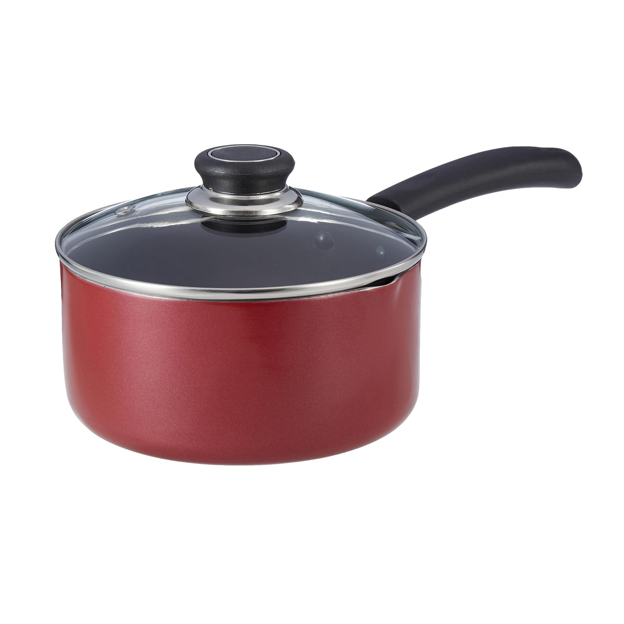 BALTRA Sauce pan 18 Cm - BTN 216 with Glass Lid Non-Stick  Induction Base Gas Stove and Induction Compatible Heat Resistant Handle  Maroon